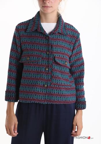 Abstrakte Muster Jacke aus Baumwolle mit Knöpfen mit Taschen - ph 1