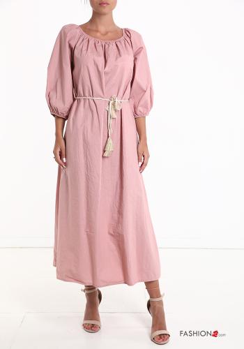 Vestido de Algodón largo con cinturón de cuerda manga tres cuartos - ph 1