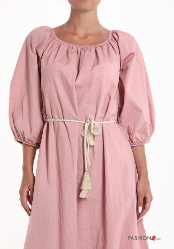 Vestido de Algodón largo con cinturón de cuerda manga tres cuartos - ph 4