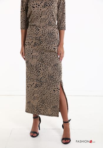 Animal print Longuette Skirt with elastic with split