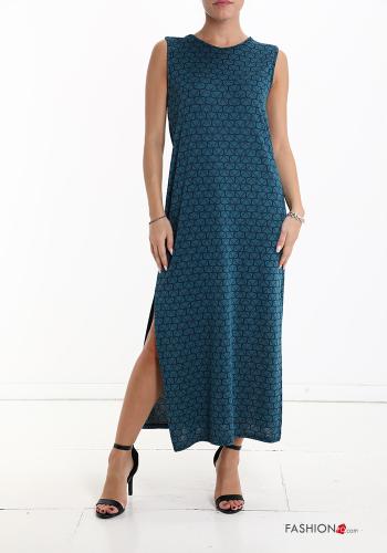 Geometric pattern long Sleeveless Dress with split