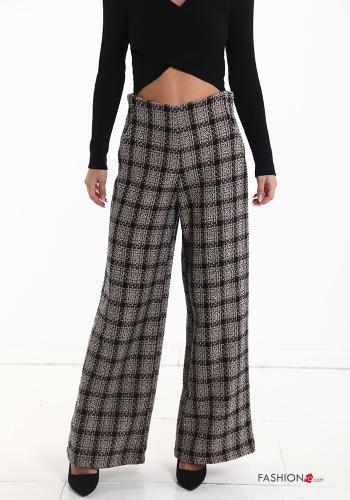 Tartan-Muster wide leg Hose aus Baumwolle mit Reißverschluss - ph 1