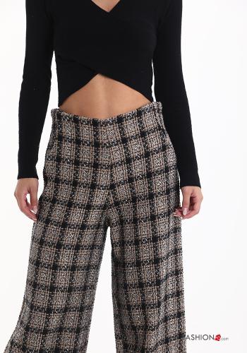 Tartan-Muster wide leg Hose aus Baumwolle mit Reißverschluss - ph 4