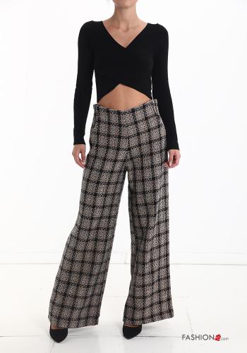 Tartan-Muster wide leg Hose aus Baumwolle mit Reißverschluss - ph 5