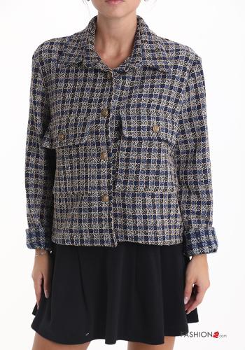 Tartan-Muster Jacke aus Baumwolle mit Knöpfen ohne Futter mit Taschen - ph 1