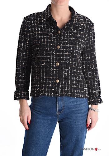 Veste en Coton Tweed à collet à Imprimé Géométrique à boutons - ph 1