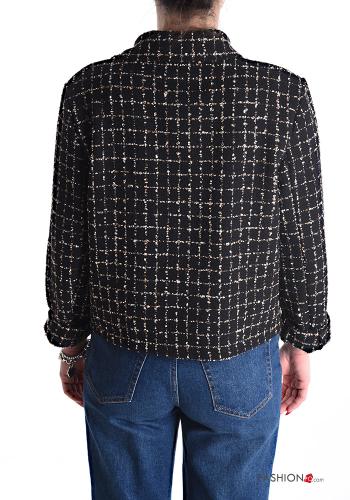 Veste en Coton Tweed à collet à Imprimé Géométrique à boutons - ph 2