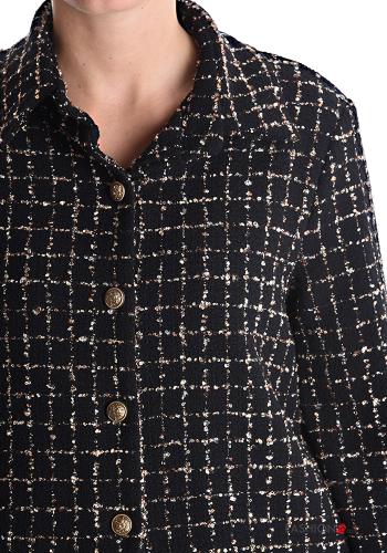 Veste en Coton Tweed à collet à Imprimé Géométrique à boutons - ph 4