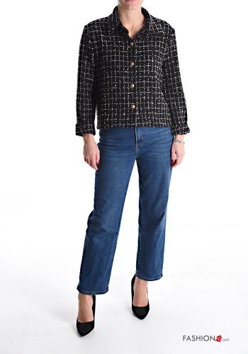Veste en Coton Tweed à collet à Imprimé Géométrique à boutons - ph 5