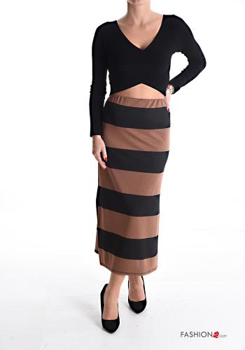 Gonna Longuette Fantasia righe con elastico con spacco - ph 5