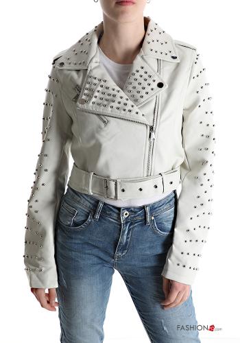 Cazadora estilo biker con cremallera con tachuelas con cinturón - ph 1