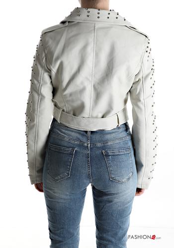 Cazadora estilo biker con cremallera con tachuelas con cinturón - ph 2