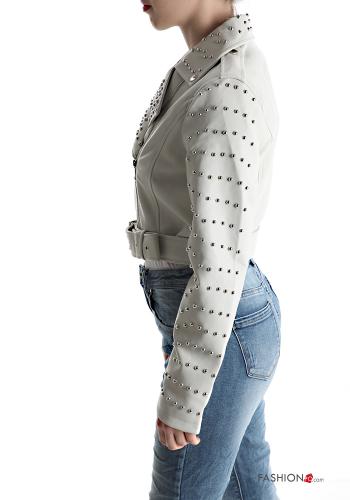 Cazadora estilo biker con cremallera con tachuelas con cinturón - ph 3