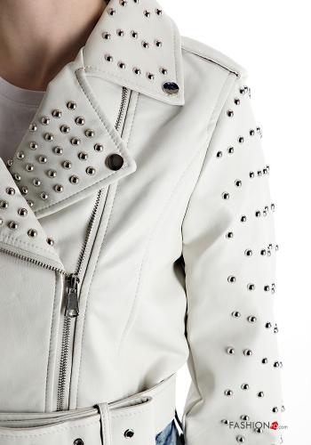 Cazadora estilo biker con cremallera con tachuelas con cinturón - ph 4