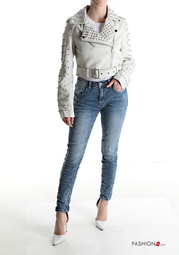 Cazadora estilo biker con cremallera con tachuelas con cinturón - ph 5