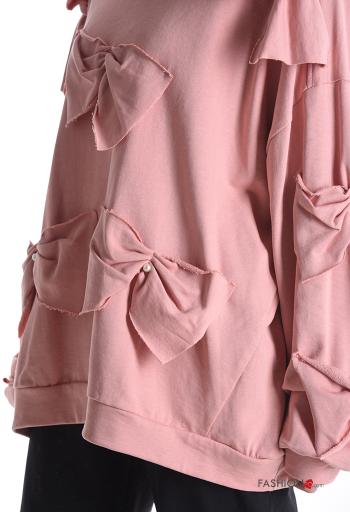 Maglione in Cotone maniche lunghe girocollo con fiocco con perle - ph 4