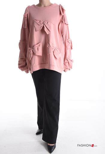 Maglione in Cotone maniche lunghe girocollo con fiocco con perle - ph 5