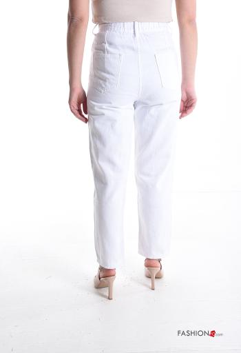 Jeans in Cotone strappati a collo alto con zip con tasche con bottoni - ph 2