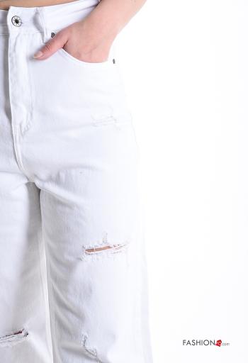 Jeans in Cotone strappati a collo alto con zip con tasche con bottoni - ph 4
