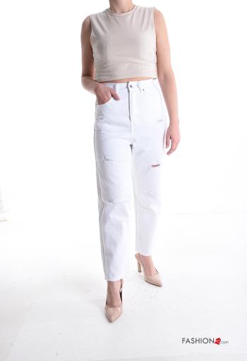 Jeans in Cotone strappati a collo alto con zip con tasche con bottoni - ph 5