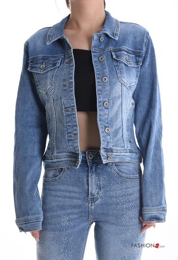 denim long sleeve Cotton Jacket with buttons with pockets - ph 1