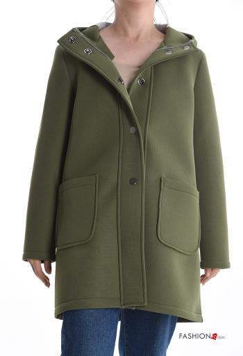 Cappotto senza fodera con bottoni con tasche con cappuccio