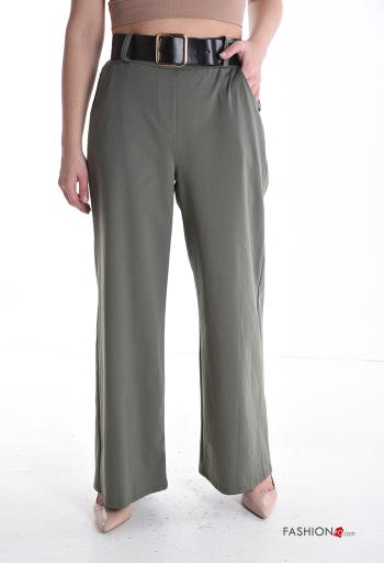 wide leg Cotton Trousers with belt with pockets - ph 1