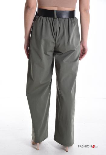 wide leg Cotton Trousers with belt with pockets - ph 2