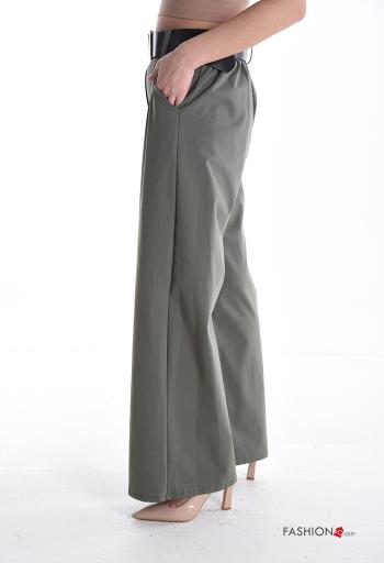 wide leg Cotton Trousers with belt with pockets - ph 3