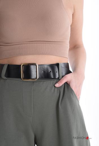 wide leg Cotton Trousers with belt with pockets - ph 4