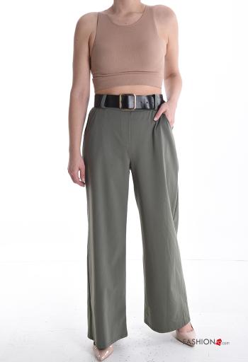 wide leg Cotton Trousers with belt with pockets - ph 5