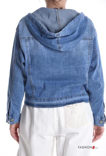 Giacca in Cotone denim maniche lunghe con tasche con bottoni con cappuccio - ph 2