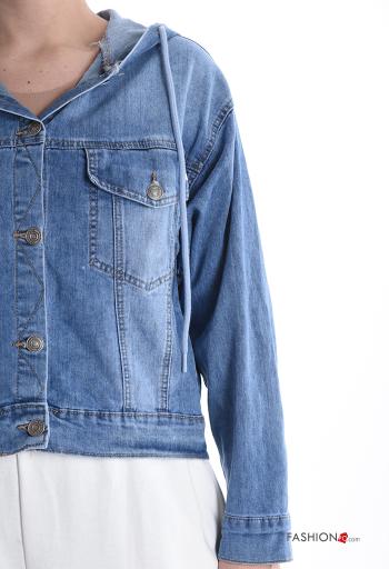 Giacca in Cotone denim maniche lunghe con tasche con bottoni con cappuccio - ph 4