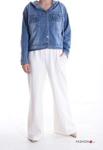 Giacca in Cotone denim maniche lunghe con tasche con bottoni con cappuccio - ph 5