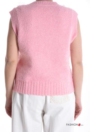 Blumenmuster ärmellos Strickpullover aus Wollmischung mit V-Ausschnitt - ph 2