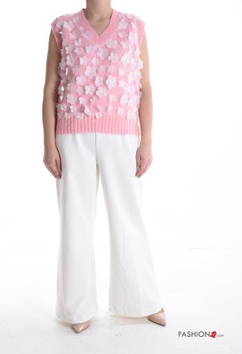 Blumenmuster ärmellos Strickpullover aus Wollmischung mit V-Ausschnitt - ph 5
