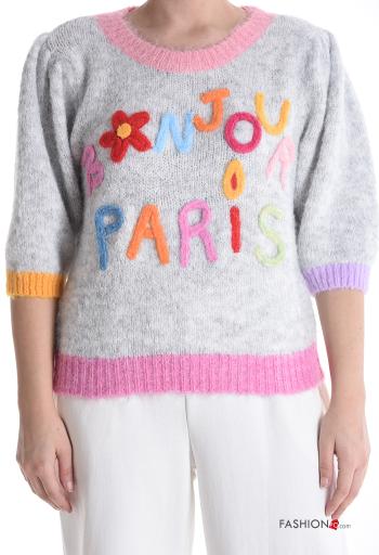 Lettering print short sleeve crew neck Sweater - ph 1