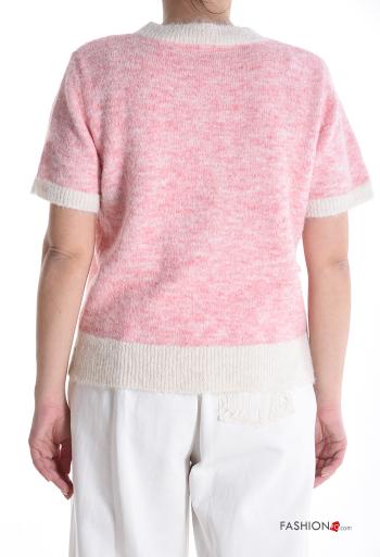 short sleeve crew neck Wool Mix Sweater with rhinestones - ph 2