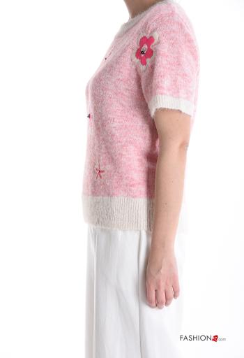 short sleeve crew neck Wool Mix Sweater with rhinestones - ph 3