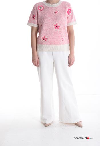 short sleeve crew neck Wool Mix Sweater with rhinestones - ph 5