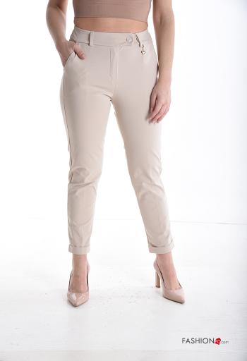 skinny Cotton Trousers with buttons with zip with pockets