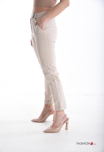 skinny Cotton Trousers with buttons with zip with pockets - ph 3