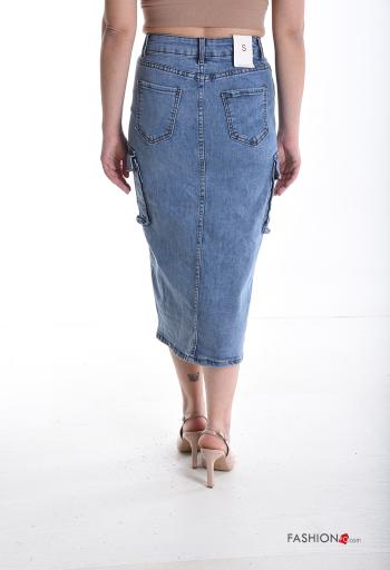 Gonna in Cotone midi denim Longuette con spacco con zip con bottoni con tasche - ph 2