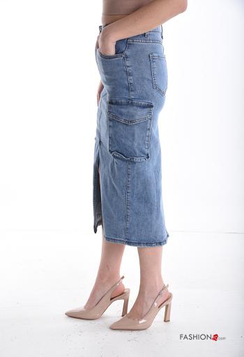 Gonna in Cotone midi denim Longuette con spacco con zip con bottoni con tasche - ph 3