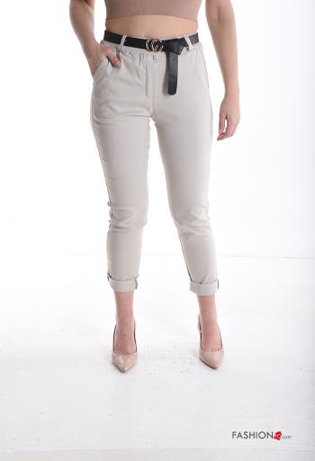 skinny Hose mit Gürtel mit Reißverschluss mit Taschen mit Knöpfen
