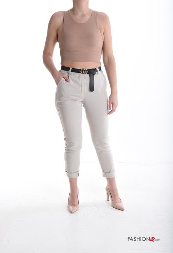 Calças skinny com bolsos com botões com cinto com fecho - ph 5