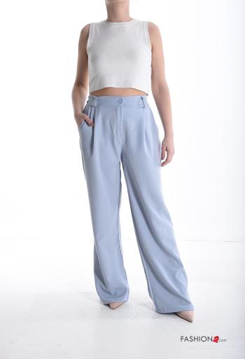 wide leg Trousers with elastic with zip with buttons with pockets - ph 5