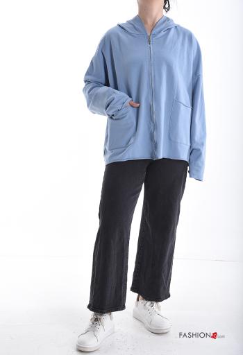 Felpa in Cotone con zip con tasche con cappuccio - ph 5