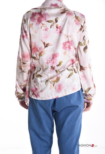 Blumenmuster mit schnalle mit kragen lange ärmel Bluse mit V-Ausschnitt - ph 2