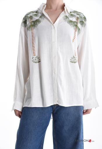 Camisa de Lino manga larga con cuello Patrón bordado con botones - ph 1